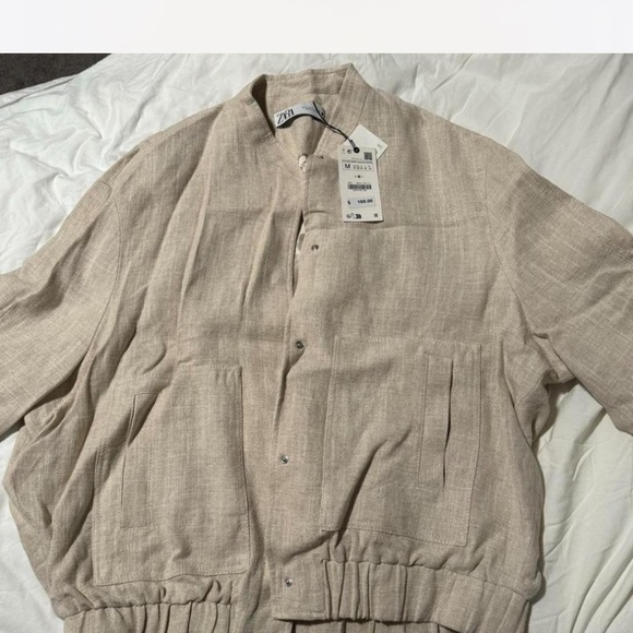 NWT Zara lightweight linen bomber jacket oversized - Picture 2 of 8